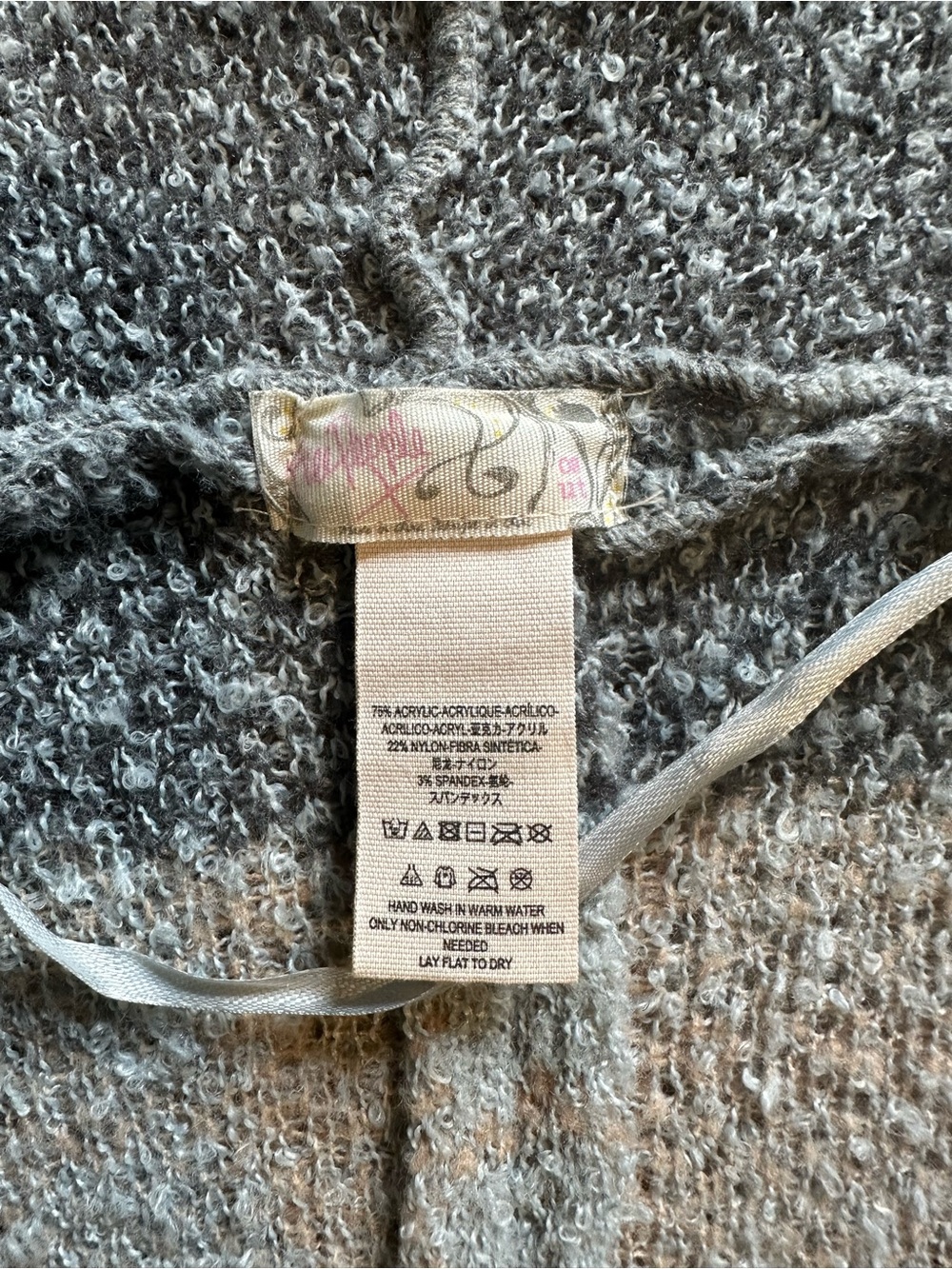Free People Cozy Hooded Fringe Poncho in Gray and Tan - Picture 3 of 4